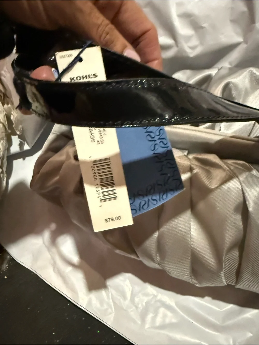 Simply Vera Vera Wang Satin Ruched Tote with Black Patent Handles
